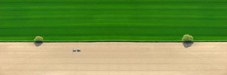 Aerial view of a tractor in field