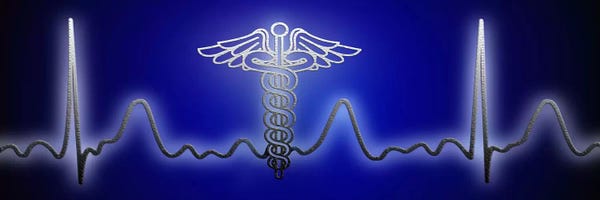 Doctors: EKG with Caduceus symbol by Panoramic Images