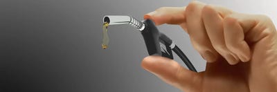 Person's hand holding gas pump by Panoramic Images canvas print