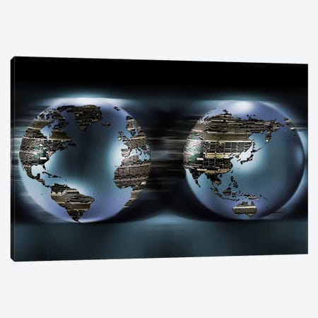 Two sides of earths made of digital circuits Canvas Print #PIM9929} by Panoramic Images Art Print