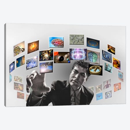 Man surrounded by imagery Canvas Print #PIM9932} by Panoramic Images Canvas Artwork