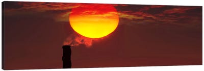 Smoke stack in sunset Canvas Art Print - City Sunrise & Sunset Art
