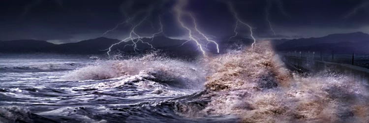 Storm waves hitting concrete by Panoramic Images wall art