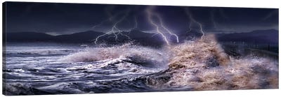Storm waves hitting concrete Canvas Art Print - Lightning