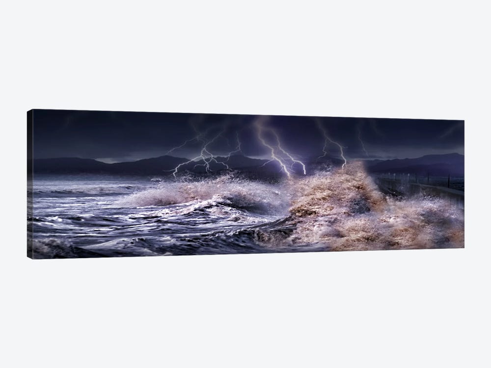 Storm waves hitting concrete 1-piece Art Print