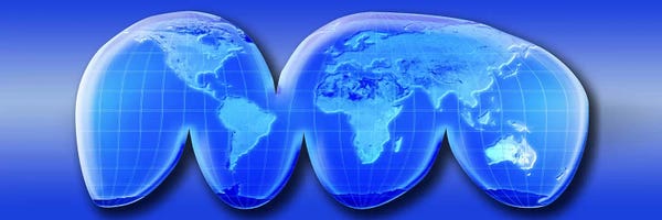 Map of world from Goode's homolosine projection
