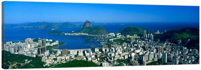 Aerial View Of Botafogo And Urca Neighborhoods With Sugarloaf Mountain, Rio de Janeiro, Brazil Canvas Art Print - Brazil Art