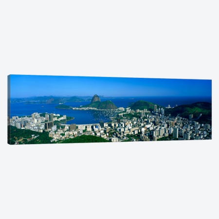 Aerial View Of Botafogo And Urca Neighborhoods With Sugarloaf Mountain, Rio de Janeiro, Brazil Canvas Print #PIM995} by Panoramic Images Canvas Art Print