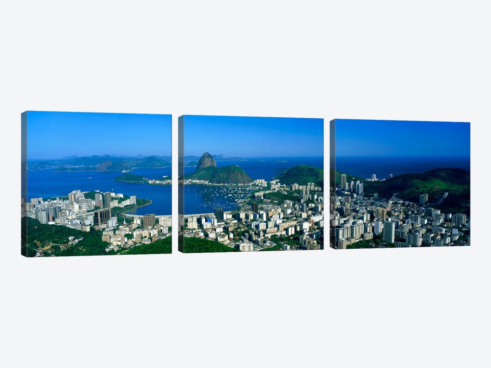 Aerial View Of Botafogo And Urca Neighborhoods With Sugarloaf Mountain, Rio de Janeiro, Brazil by Panoramic Images 3-piece Canvas Art