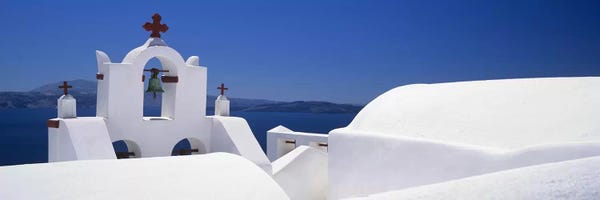 Blue Domed Church Santorini: Church, Oia, Santorini, Cyclades Islands, Greece by Panoramic Images
