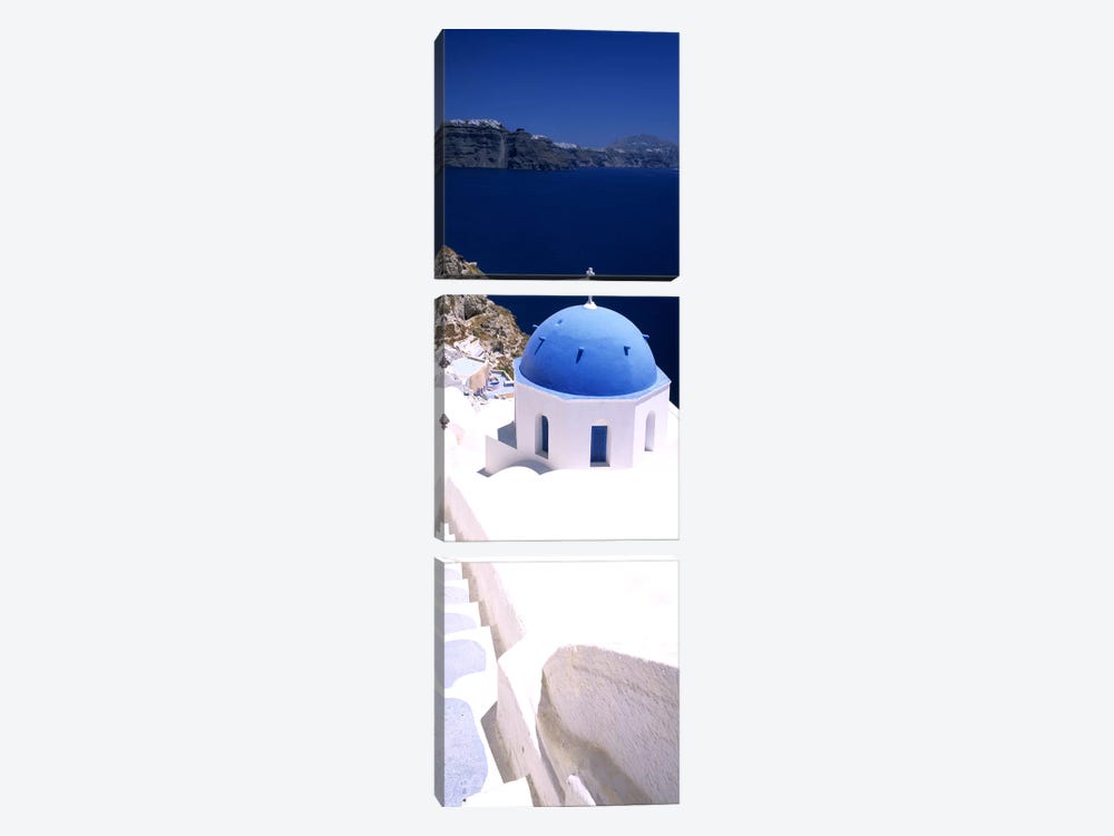 High angle view of a church with blue dome, Oia, Santorini, Cyclades Islands, Greece by Panoramic Images 3-piece Art Print