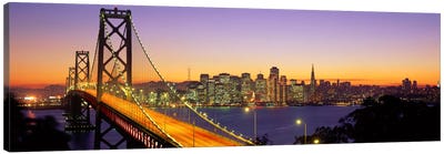 Bay Bridge At Night, San Francisco, California, USA Canvas Art Print - Panoramic Cityscapes