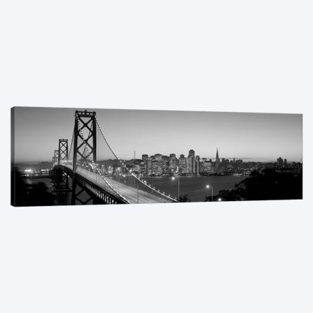Bay Bridge At Night, San Francisco, California, USA (black & white) Canvas Print #PIM9bw} by Panoramic Images Canvas Art