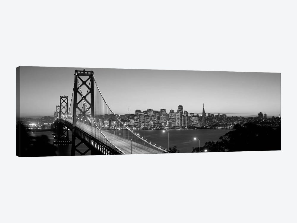 Bay Bridge At Night, San Francisco, California, USA (black & white) by Panoramic Images 1-piece Canvas Art