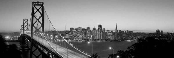Large Photography - Canvas Prints: Bay Bridge At Night, San Francisco, California, USA (black & white) by Panoramic Images