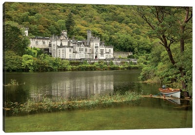 Kylemore Abbey, County Galway, Ireland, Castle, Towers Landscape, Scenic, Boat Canvas Art Print - Ireland Art