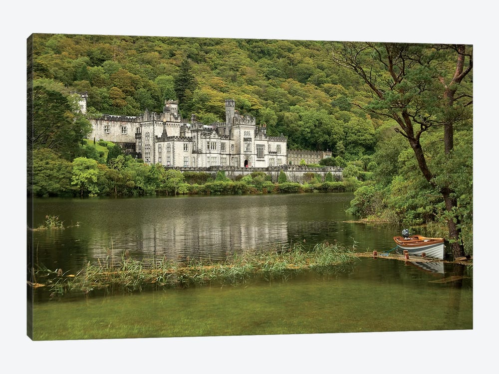 Kylemore Abbey, County Galway, Ireland, Castle, Towers Landscape, Scenic, Boat by Patrick J. Wall 1-piece Canvas Art Print