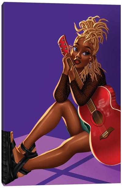 Guitar Girl Canvas Art Print - Princess Karibo