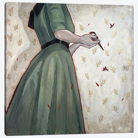 Lady With A Bird Canvas Print #PLK25} by Polina Kharlamova Canvas Print