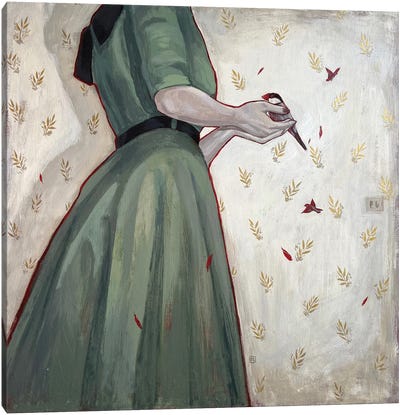 Lady With A Bird Canvas Art Print - Polina Kharlamova