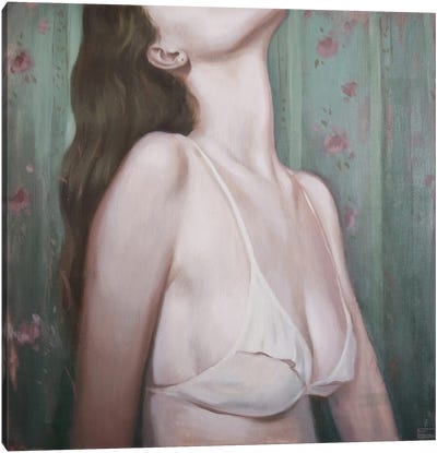 Lady On A Green Background Canvas Art Print - Polina Kharlamova