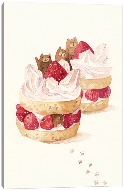 Strawbeary Cake Canvas Art Print - Holiday Eats & Treats