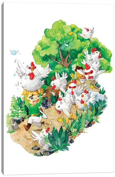 Zelda Revenge Of The Cuccos Canvas Art Print - Chicken & Rooster Art