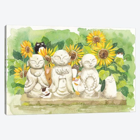 Buddha Sunflowers Cats Canvas Print #PLP2} by Penelopeloveprints Canvas Art Print