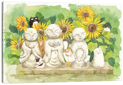 Buddha Sunflowers Cats Canvas Art Print - Penelopeloveprints
