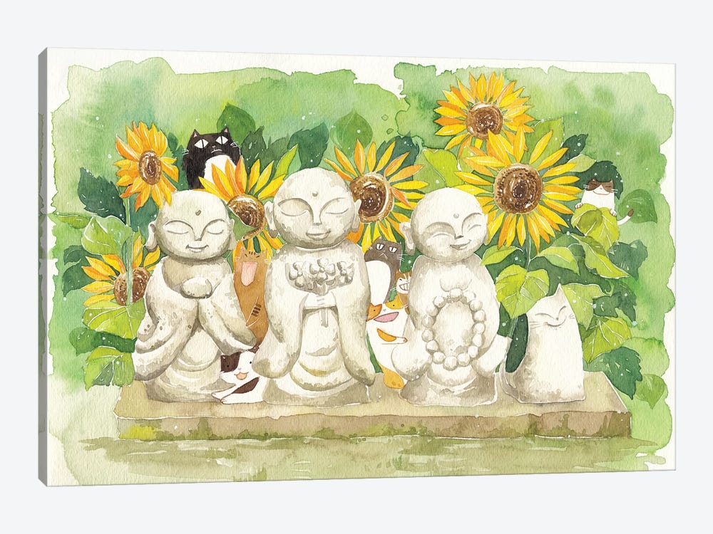 Buddha Sunflowers Cats by Penelopeloveprints 1-piece Canvas Print