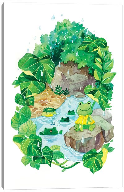 Rainy Pond Canvas Art Print - Frog Art