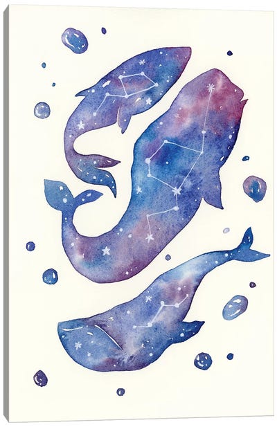 Star Whales Canvas Art Print - Kids Nautical & Ocean Life Art