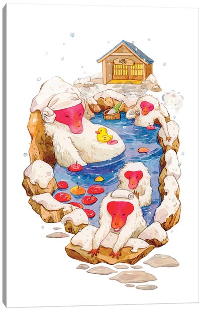 Winter Hot Spring Canvas Art Print - Japanimals