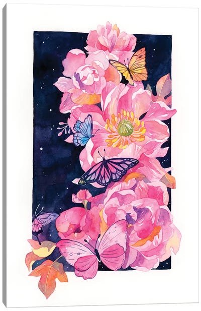 Peony And Butterfly Canvas Art Print - Peony Art