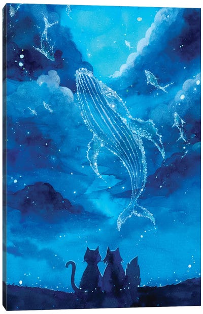 Star Gazing Canvas Art Print - Whale Art