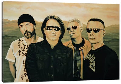 U2 Silver And Gold Canvas Art Print - U2