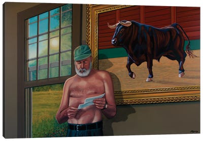 Ernest Hemingway Canvas Art Print - Bull Art