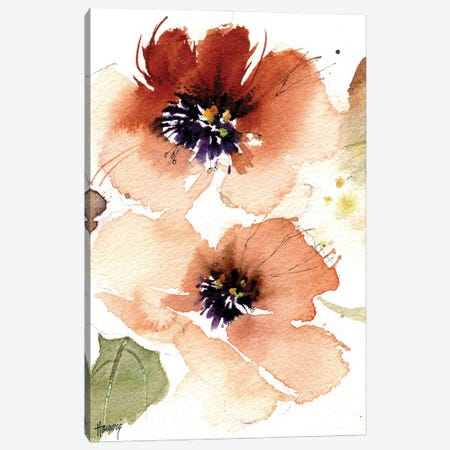 Peach Poppy Flowers Canvas Print #PMH22} by Pamela Harnois Canvas Artwork