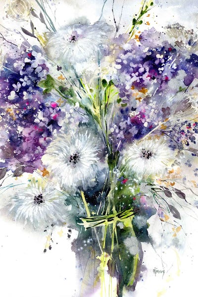 Watercolor Flowers: Purple Light Dahlias by Pamela Harnois
