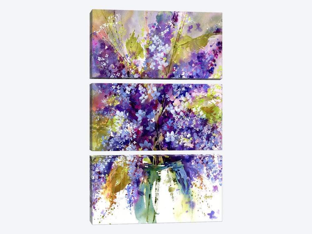 Hydrangeas And Lilacs by Pamela Harnois 3-piece Canvas Print