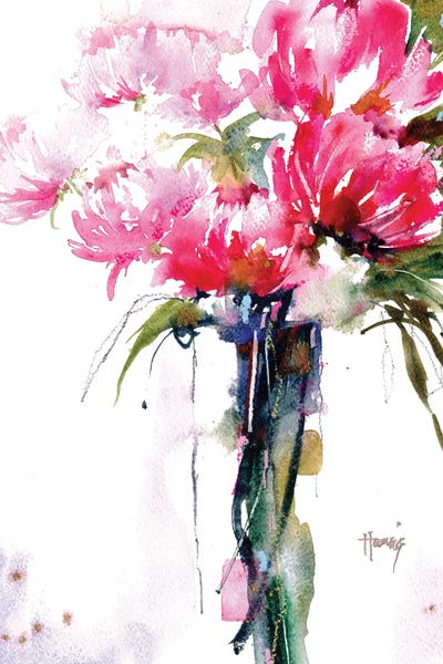 Watercolor Flowers: Peonies In Vase by Pamela Harnois