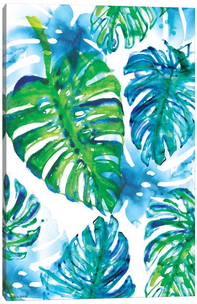 Jungle Print Canvas Art Print - Indigo & White 
