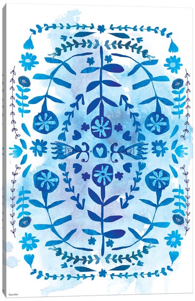Blue & White Pattern Canvas Art Print - Indigo & White 
