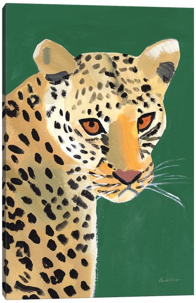 Colorful Cheetah On Emerald Crop Canvas Art Print - Bohemian Décor