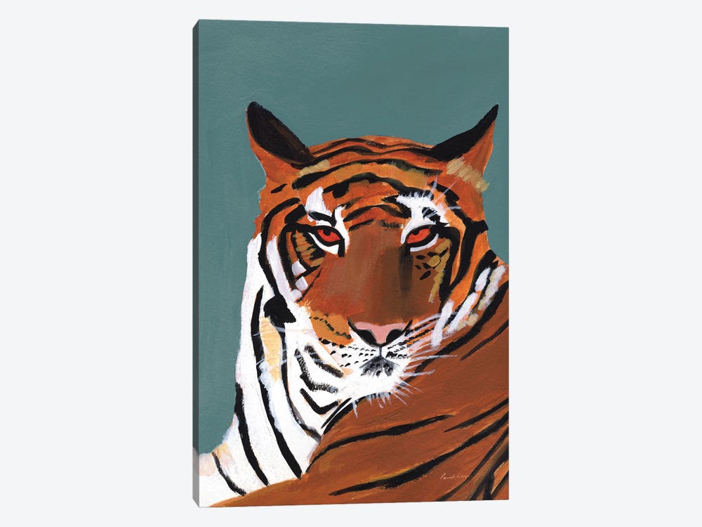 Colorful Tiger On Teal Crop by Pamela Munger 1-piece Canvas Wall Art