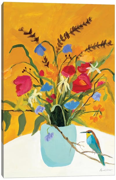 Fall Floral With Bird Canvas Art Print - Pamela Munger