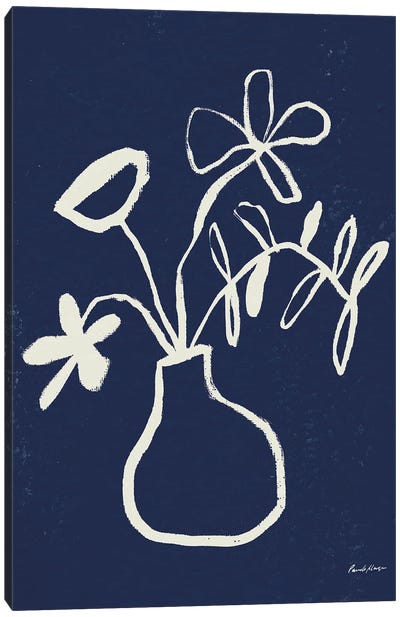 Floral Sketch I Navy Canvas Art Print - Minimalist Flowers