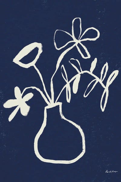 Minimalist Paintings: Floral Sketch I Navy by Pamela Munger