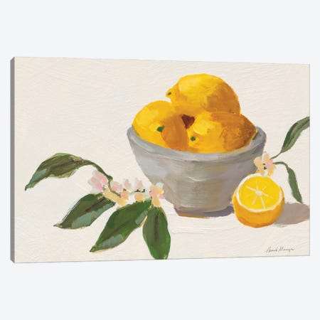 Lemons In Grey Bowl Texture Canvas Print #PML43} by Pamela Munger Canvas Artwork