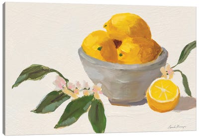 Lemons In Grey Bowl Texture Canvas Art Print - Lemon & Lime Art